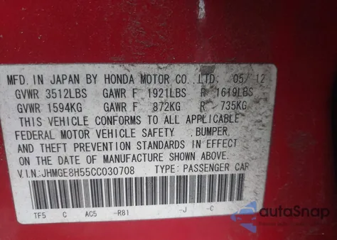 2012 Honda Fit Sport z USA, uszkodzony, nr VIN JHMGE8H55CC030708